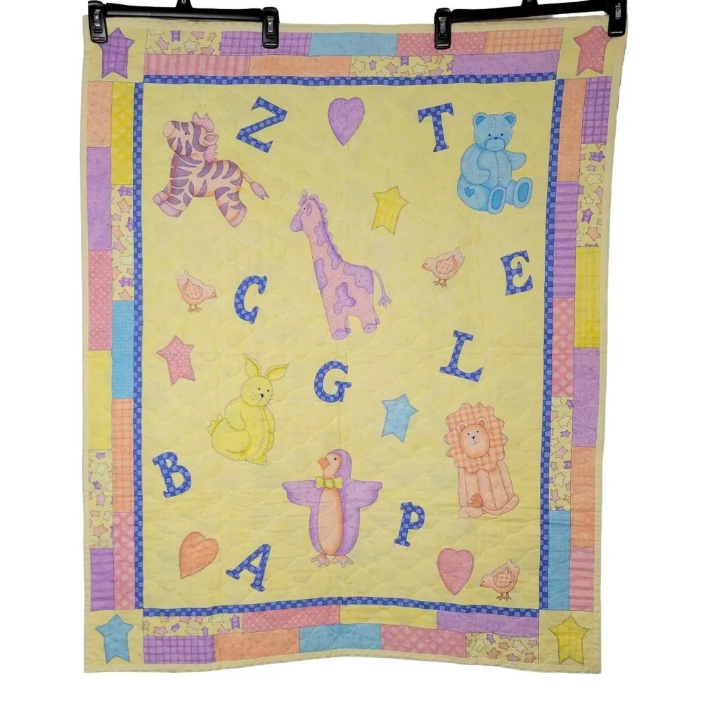 Vtg 90s Leslie Beck VIP Cranston Calico Animals ABC Baby Crib Quilt Wall Hanging